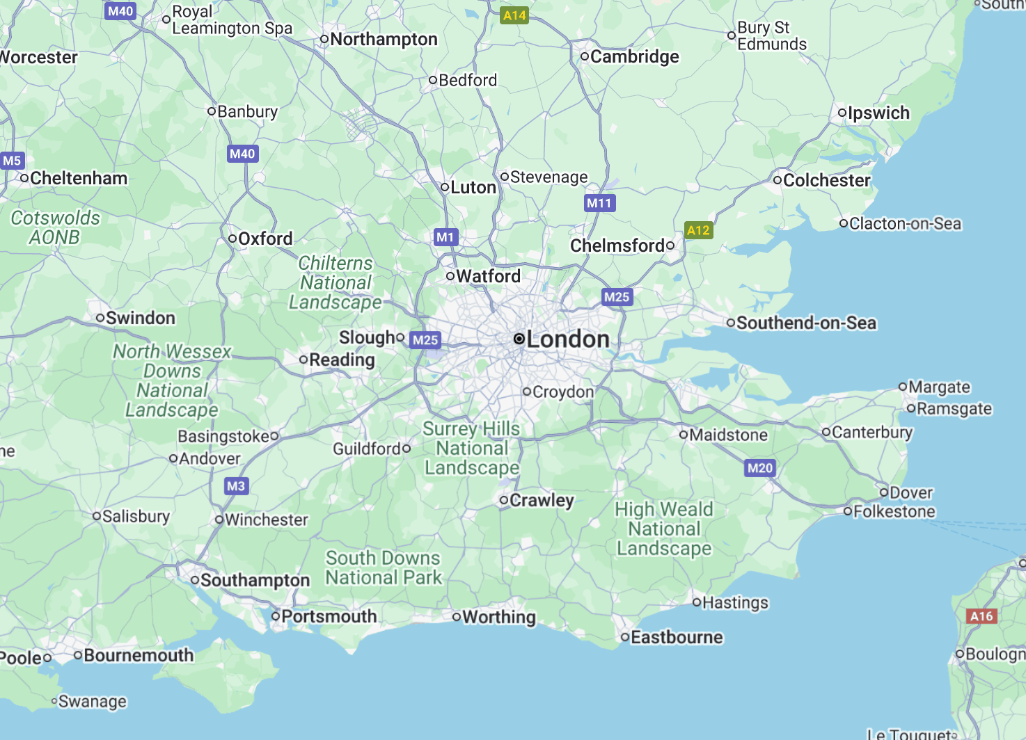 Map of South East England service area